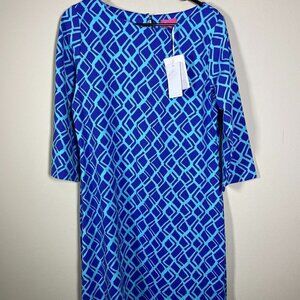 Britt Women's 3/4 sleeve Geometric Print Blue Sheath Dress Size: M Evening